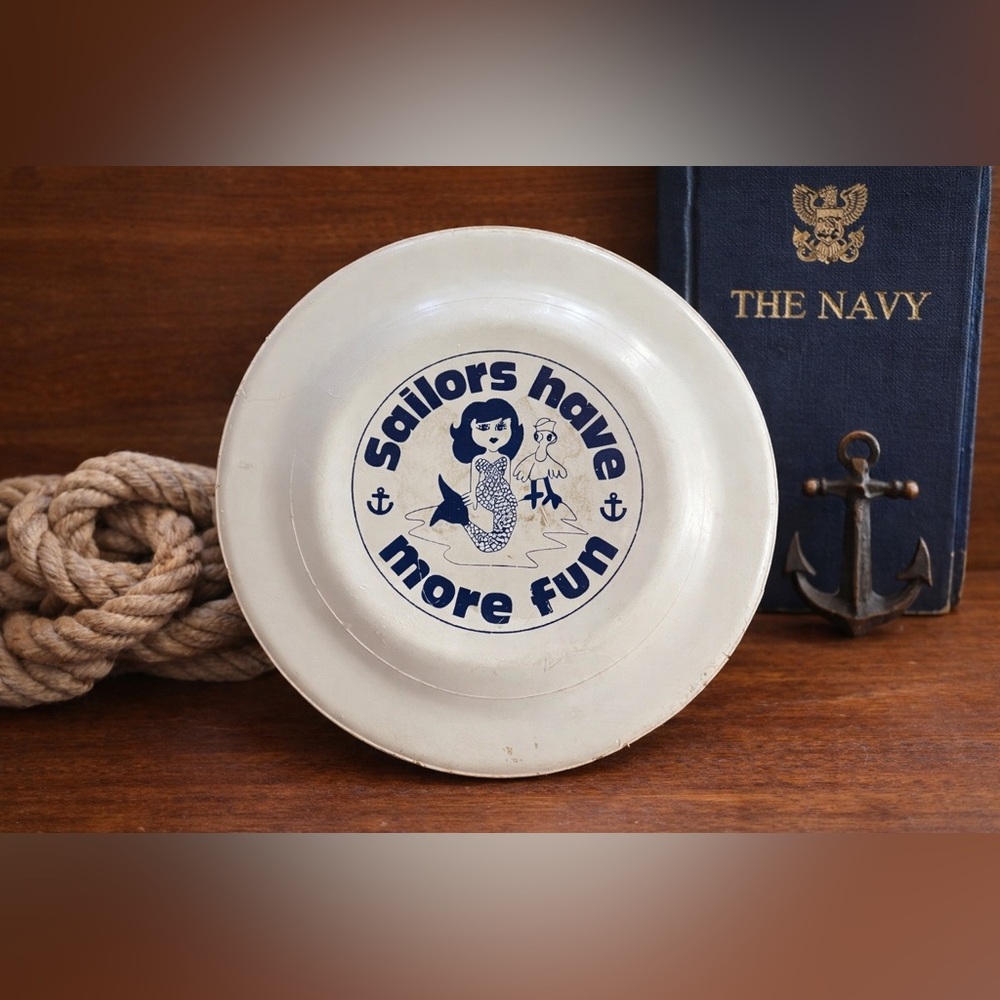 Vtg America 250 Decor Frisbee US Navy Collectible Sailor Humor Military Veteran